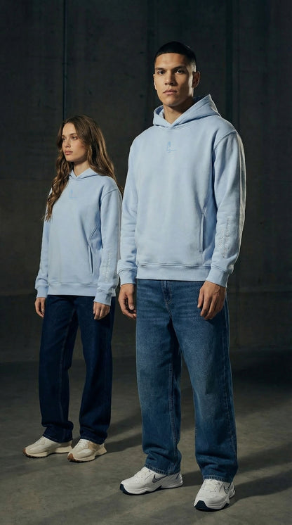 BABY BLUE HOODIE - NEVER STOP TRYING QUOTE