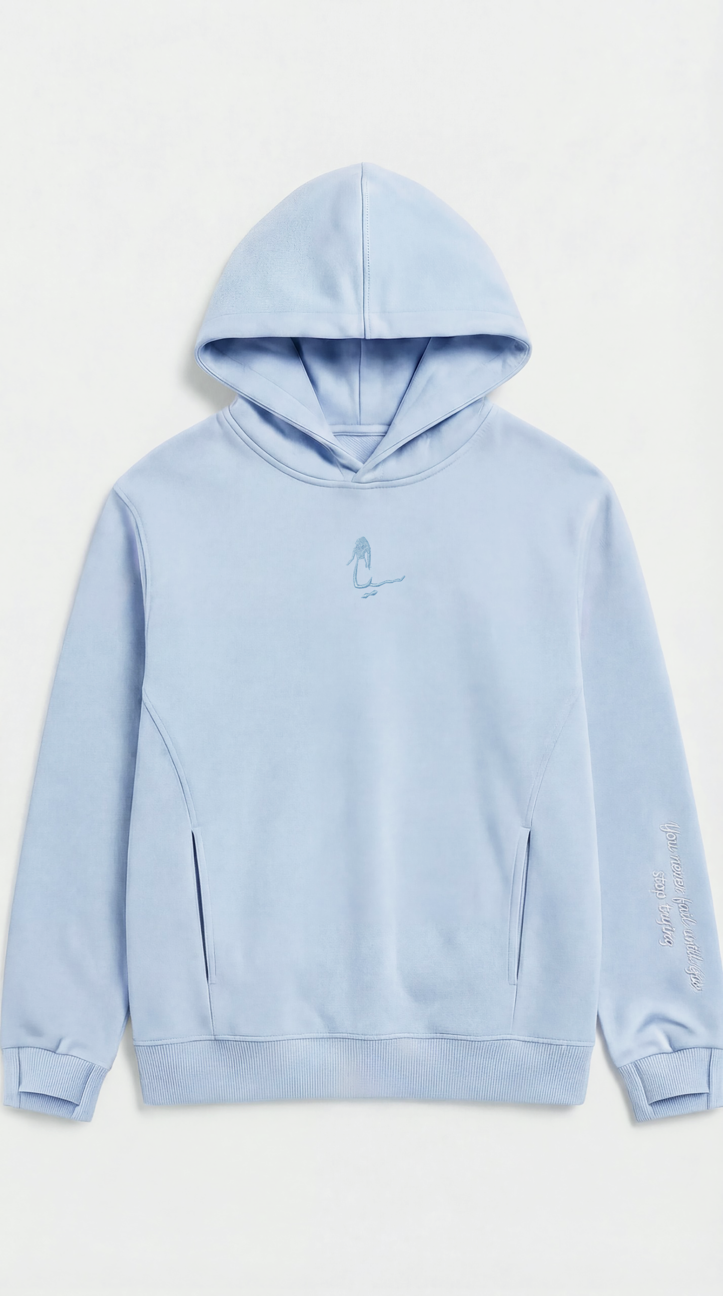 BABY BLUE HOODIE - NEVER STOP TRYING QUOTE